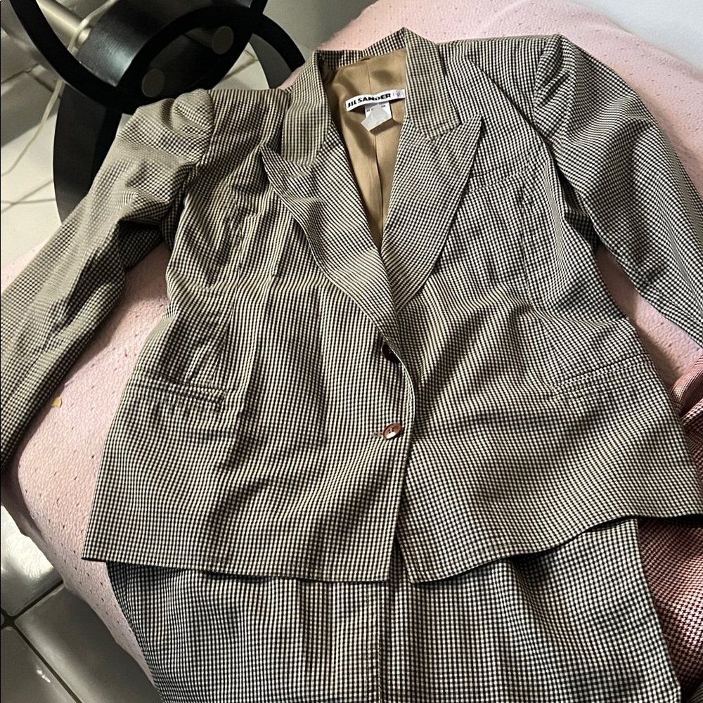 Black and White Houndstooth Blazer and Skirt Set